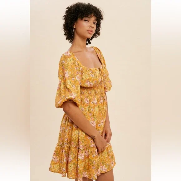 Sweetheart Floral Midi Dress|Golden Poppy - Picture 2 of 4